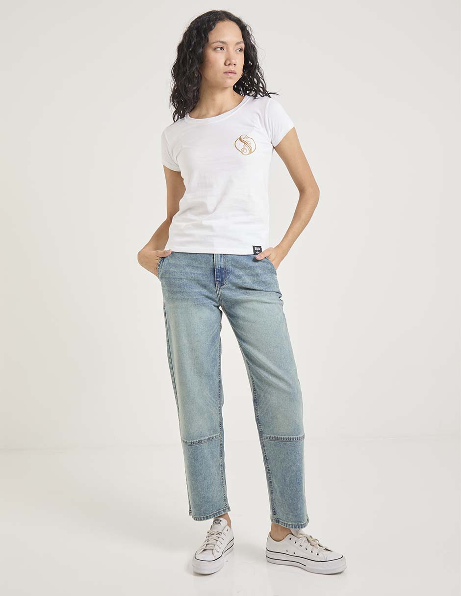 Jeans capri amplio corte cintura 3