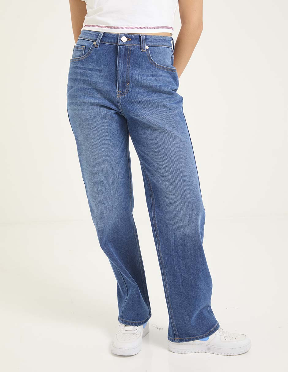 Jeans straight cintura media para mujer