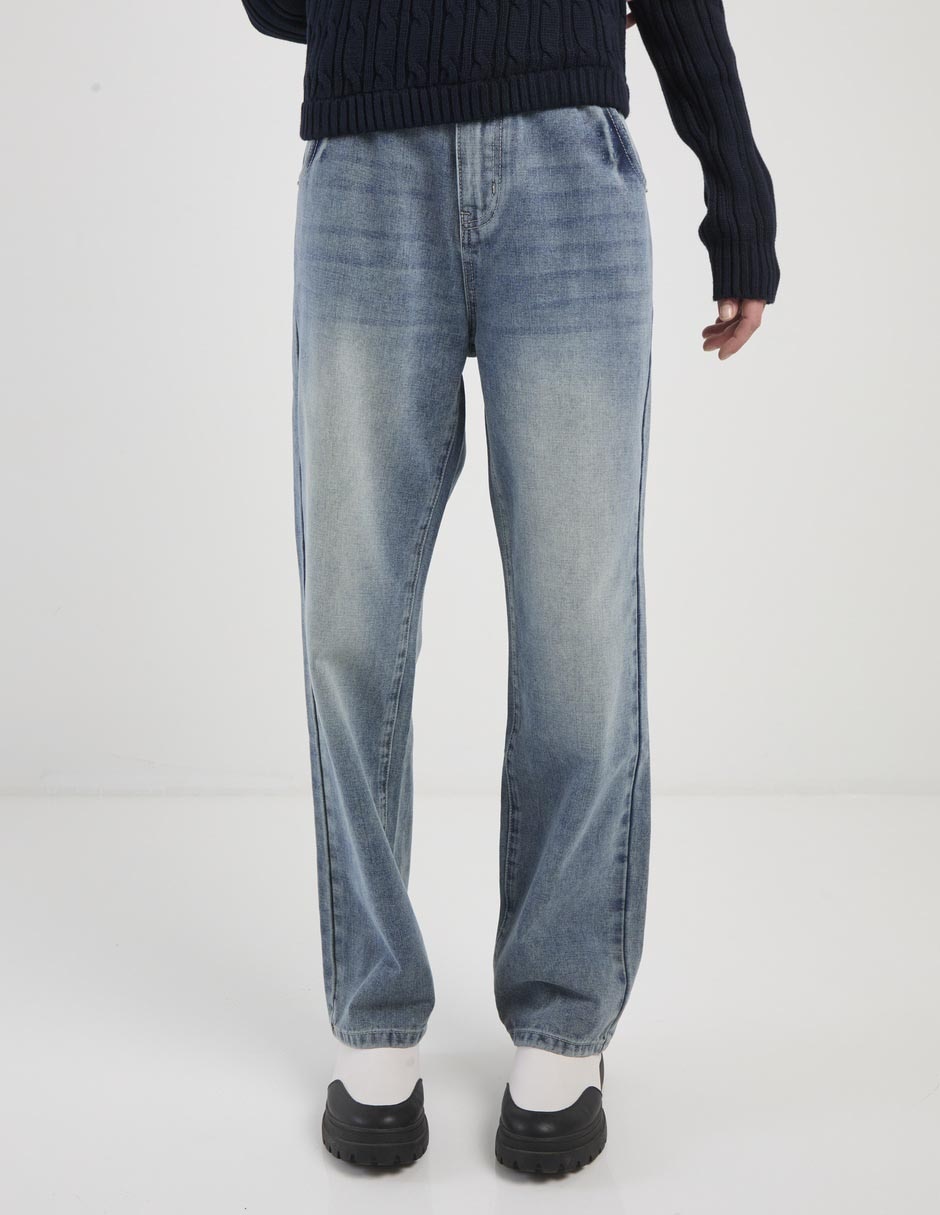 Jeans straight corte cintura para mujer