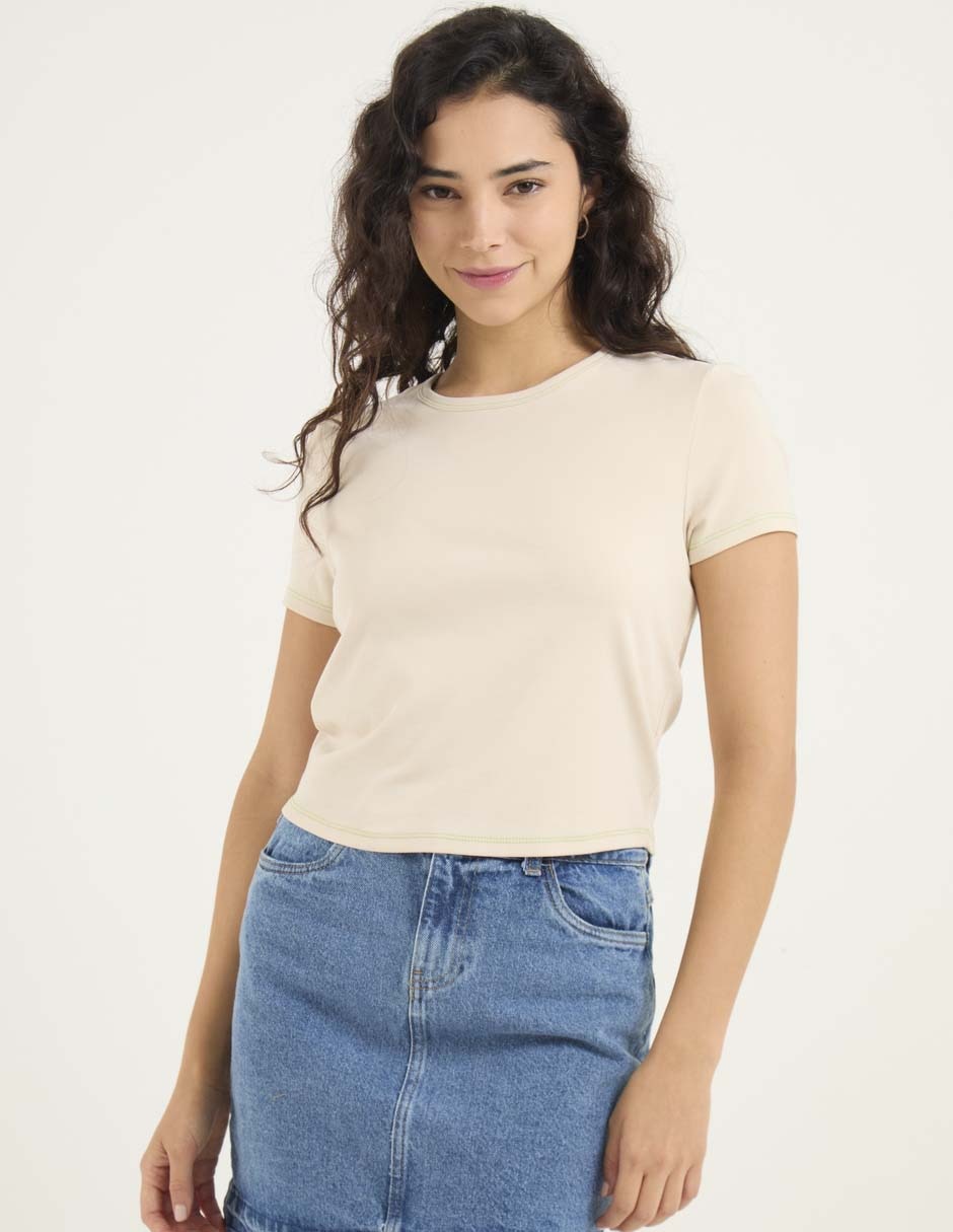Playera manga corta cuello redondo para mujer