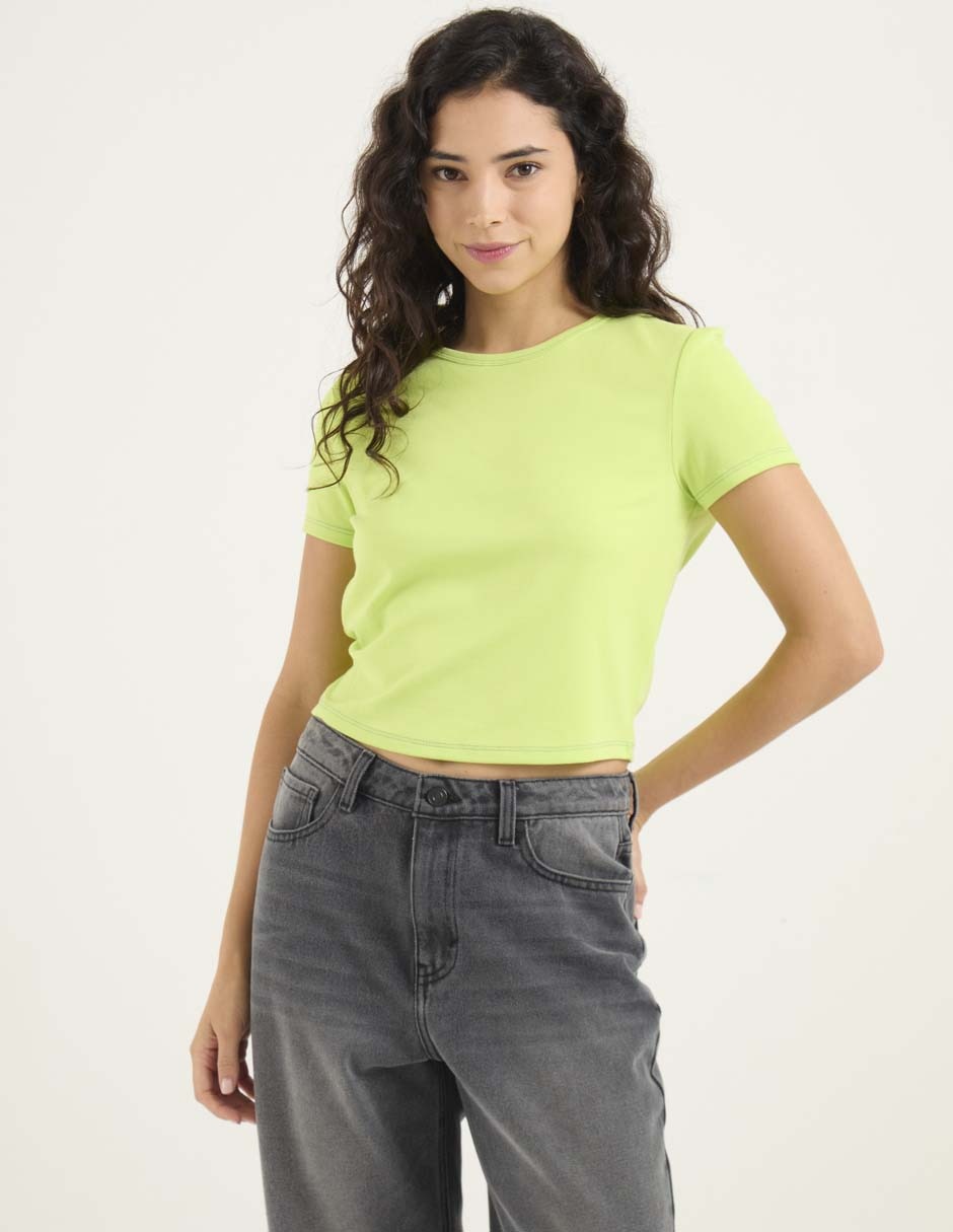 Playera manga corta cuello redondo para mujer Playera manga corta cuello redondo para mujer
