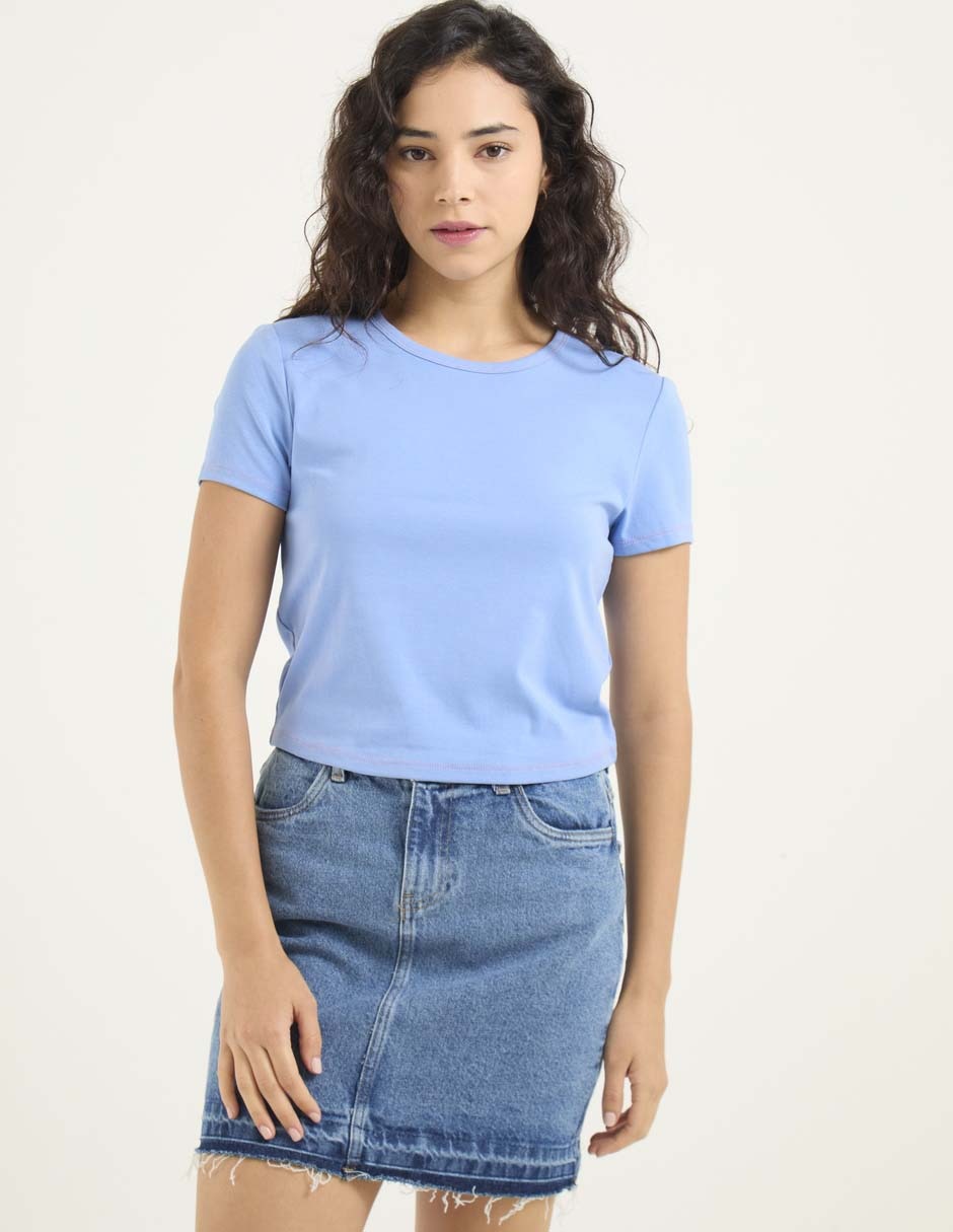Playera manga corta cuello redondo para mujer