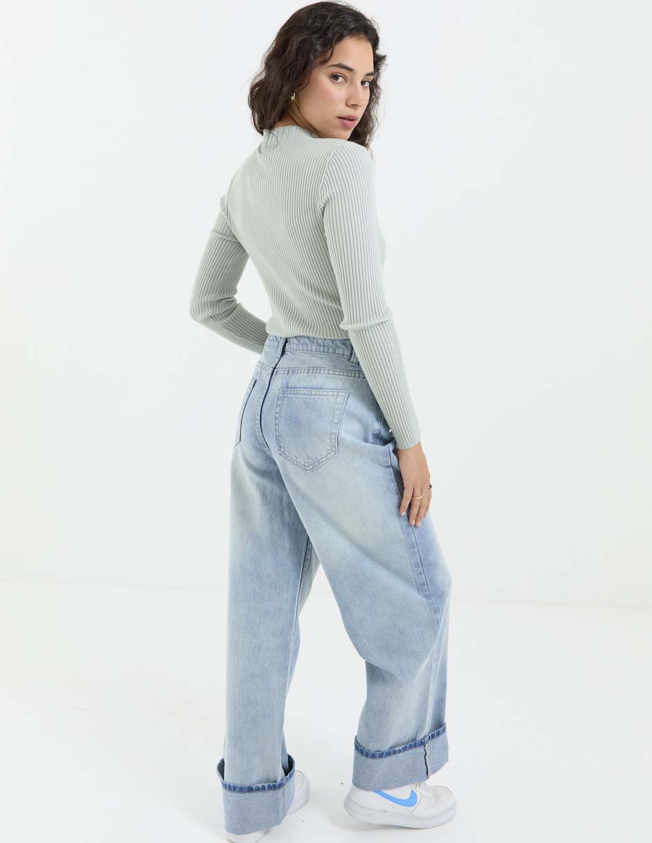 Jeans relaxed amplio corte cintura para mujer 2