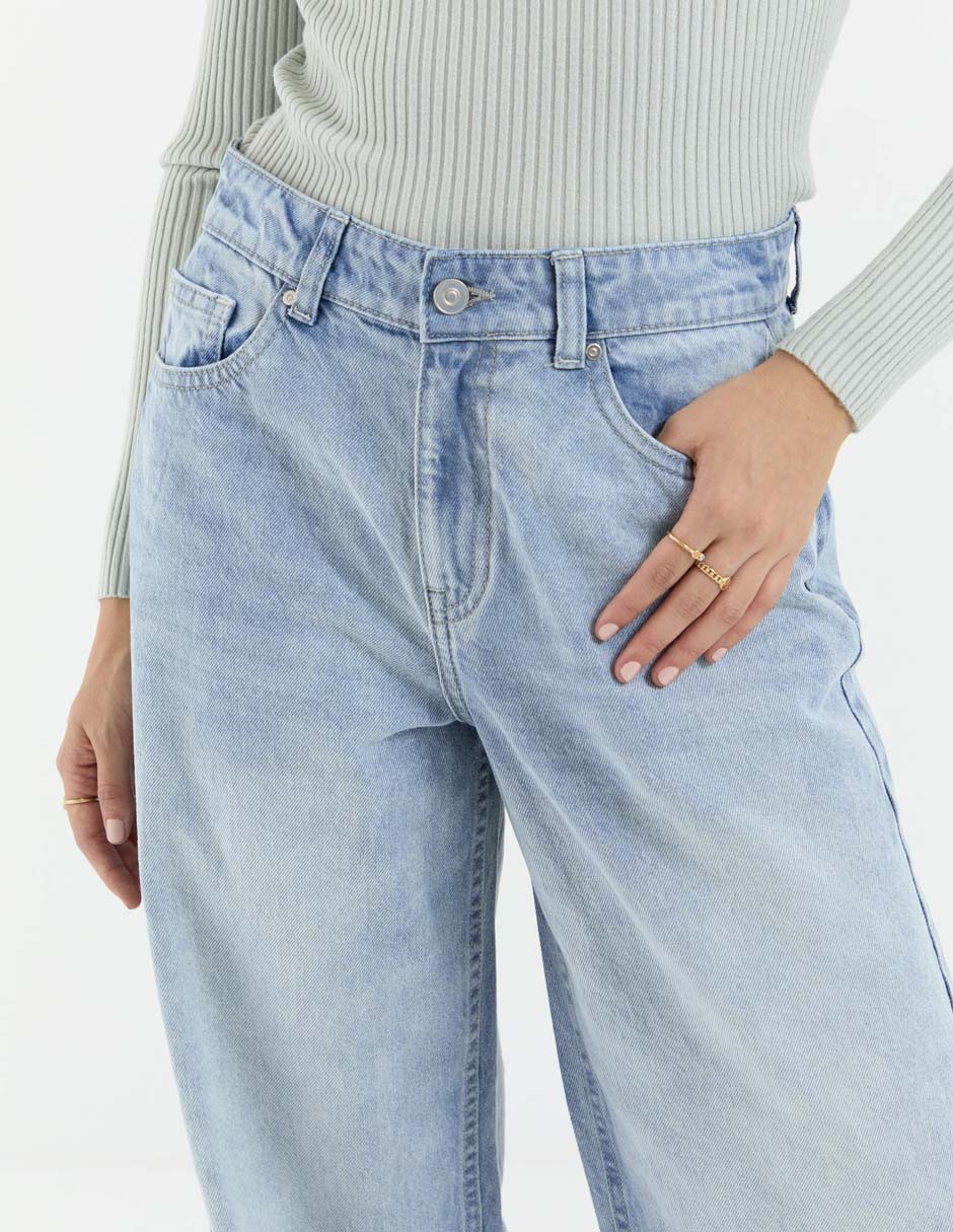 Jeans relaxed amplio corte cintura para mujer 4