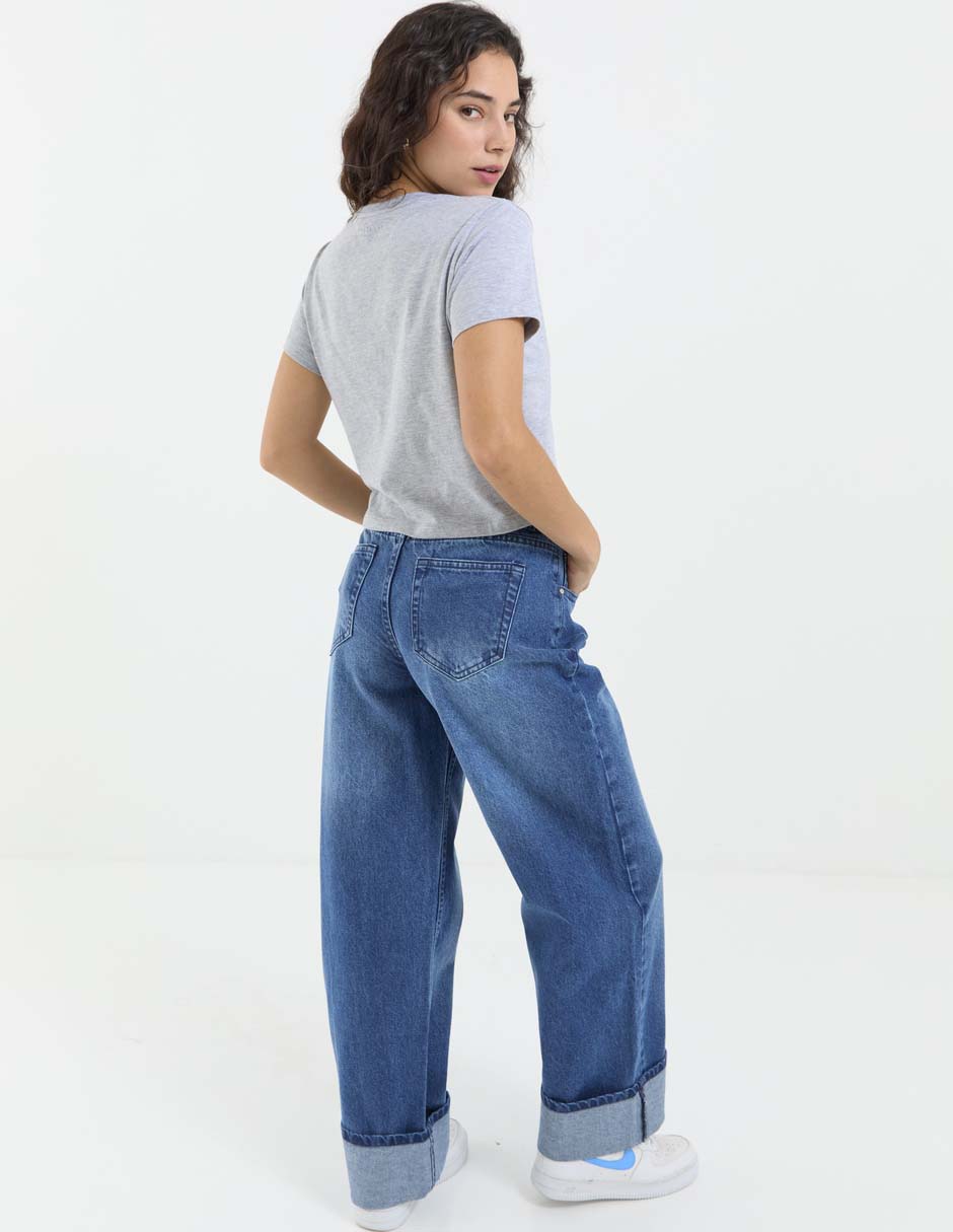 Jeans relaxed amplio corte cintura para mujer 2