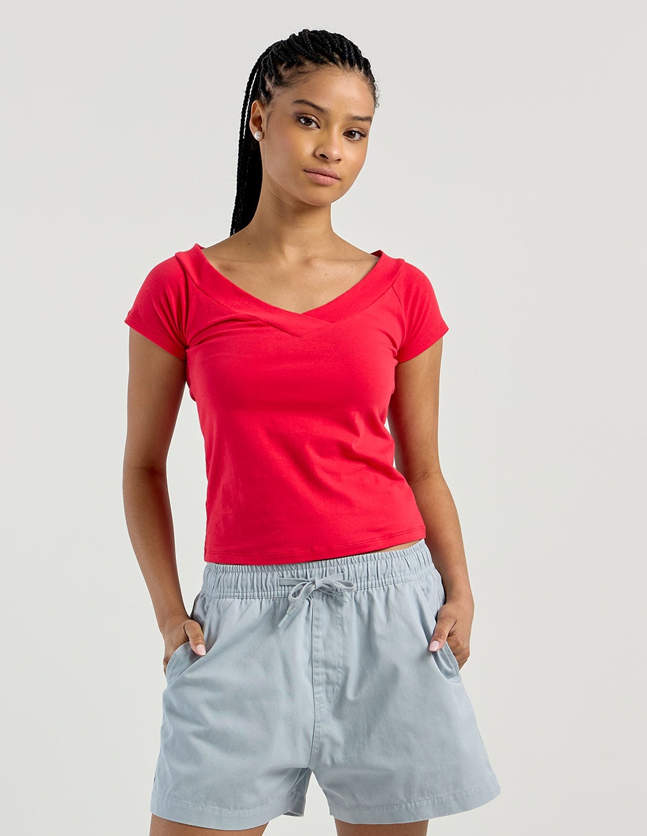 Playera manga corta cuello V para mujer 2