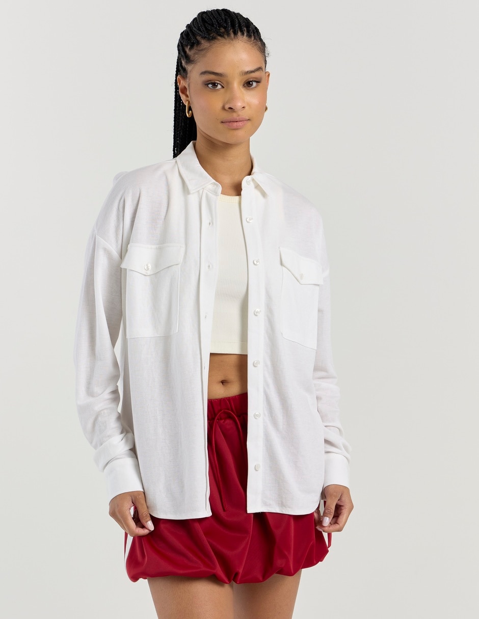 Blusa camisera manga larga para mujer