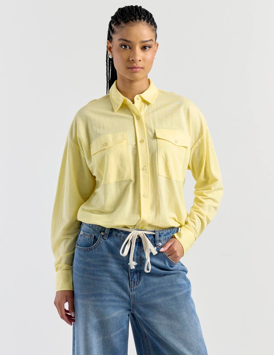 Blusa camisera Non Stop manga larga para mujer