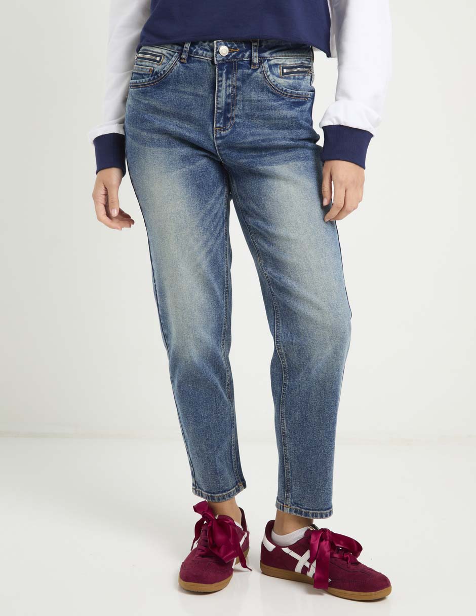 Jeans mom a la cintura para mujer