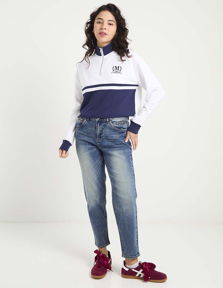 Jeans mom a la cintura para mujer 2