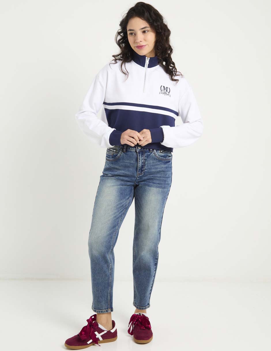 Jeans mom a la cintura para mujer 3