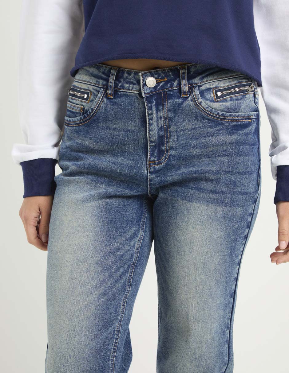 Jeans mom a la cintura para mujer 4