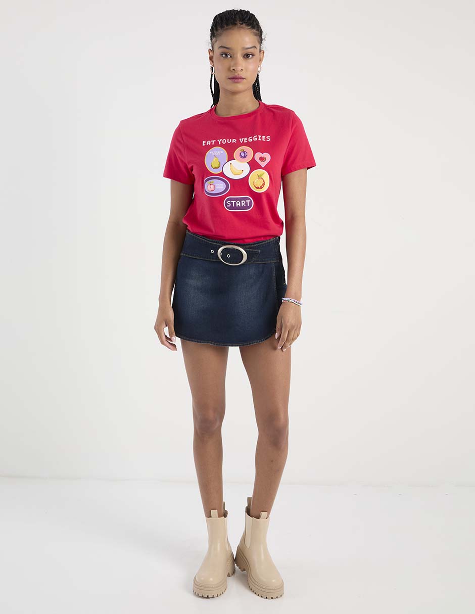 Falda short mini de mezclilla a la cintura 2