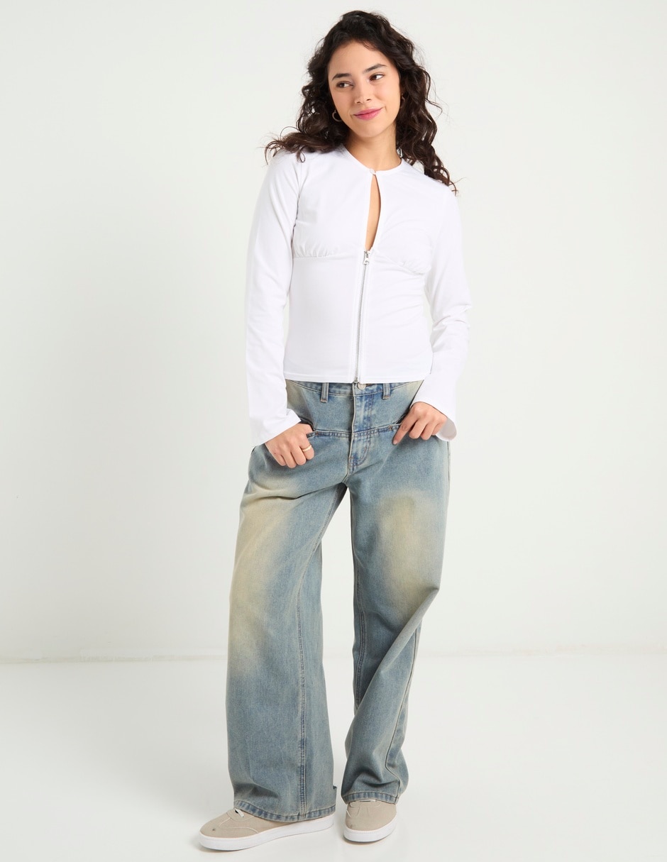 Jeans relaxed amplio cintura para mujer 2
