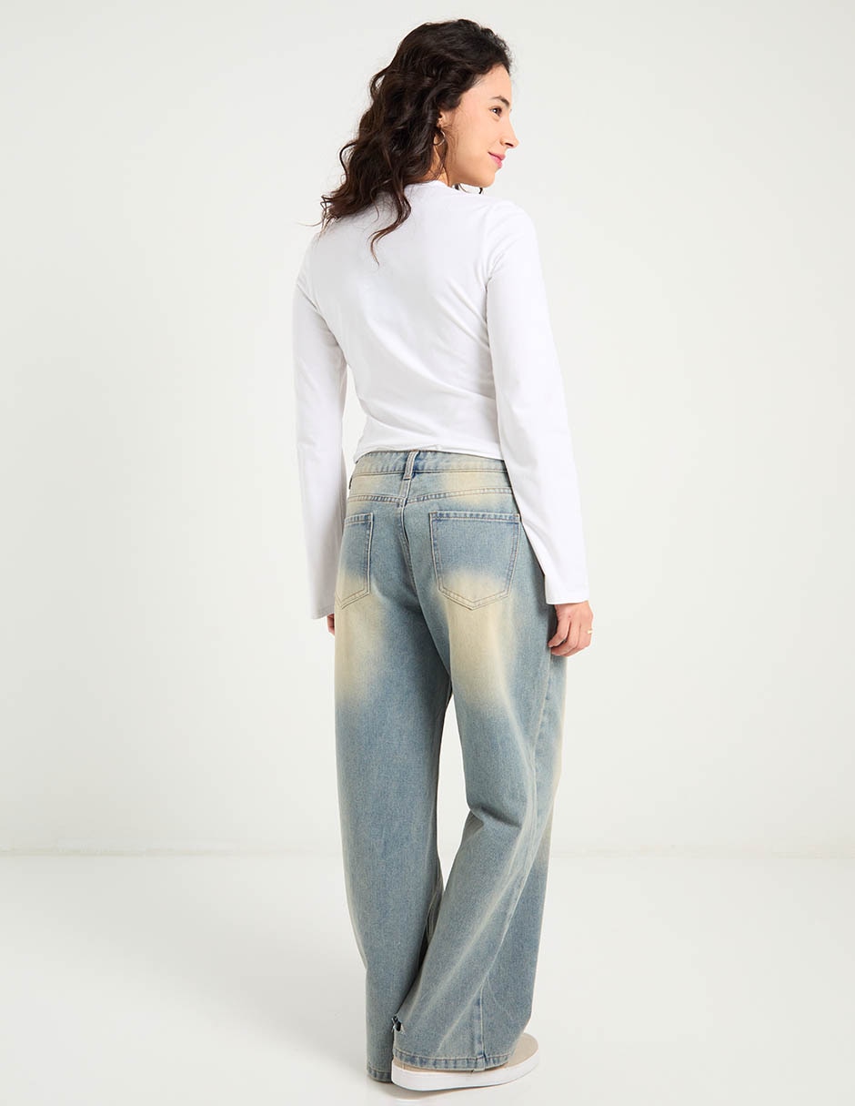 Jeans relaxed amplio cintura para mujer 6
