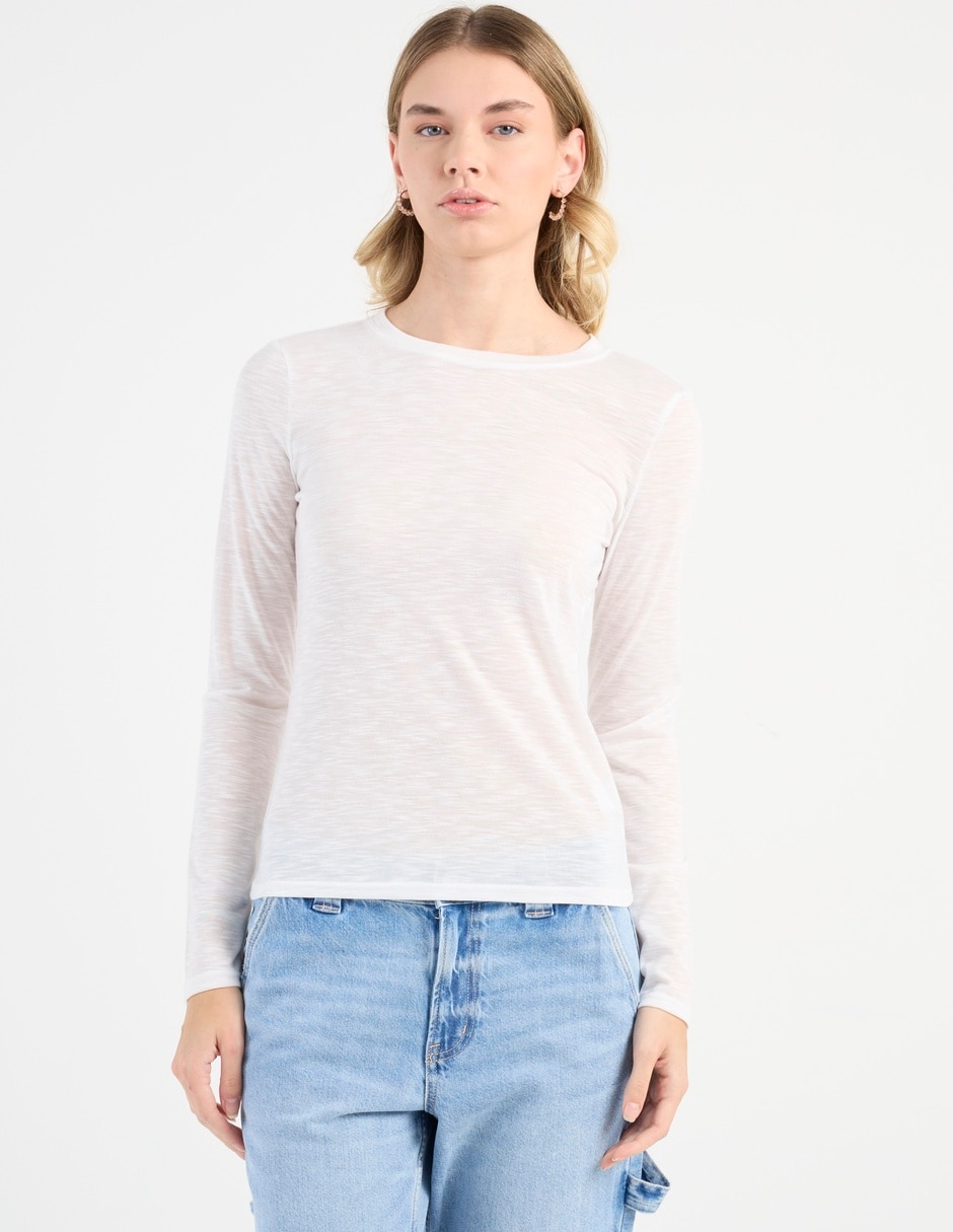 Playera manga larga cuello redondo para mujer 2