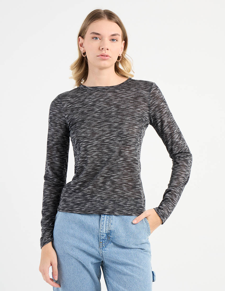 Playera manga larga cuello redondo para mujer