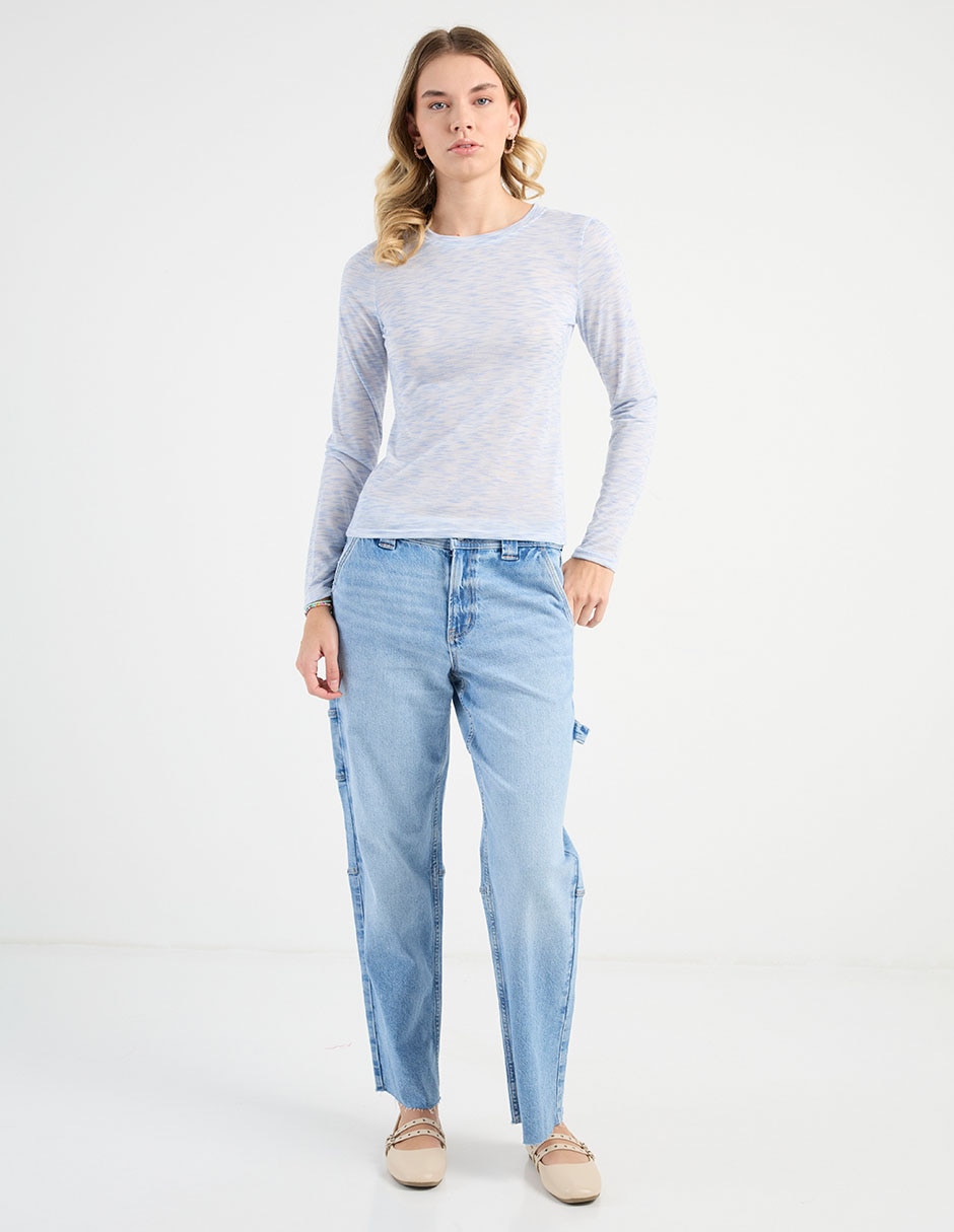 Playera manga larga cuello redondo para mujer 3