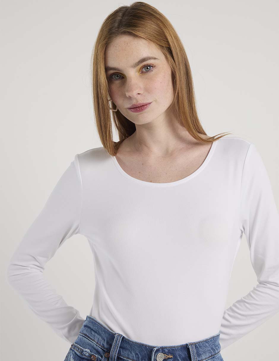 Body manga larga cuello redondo para mujer 5
