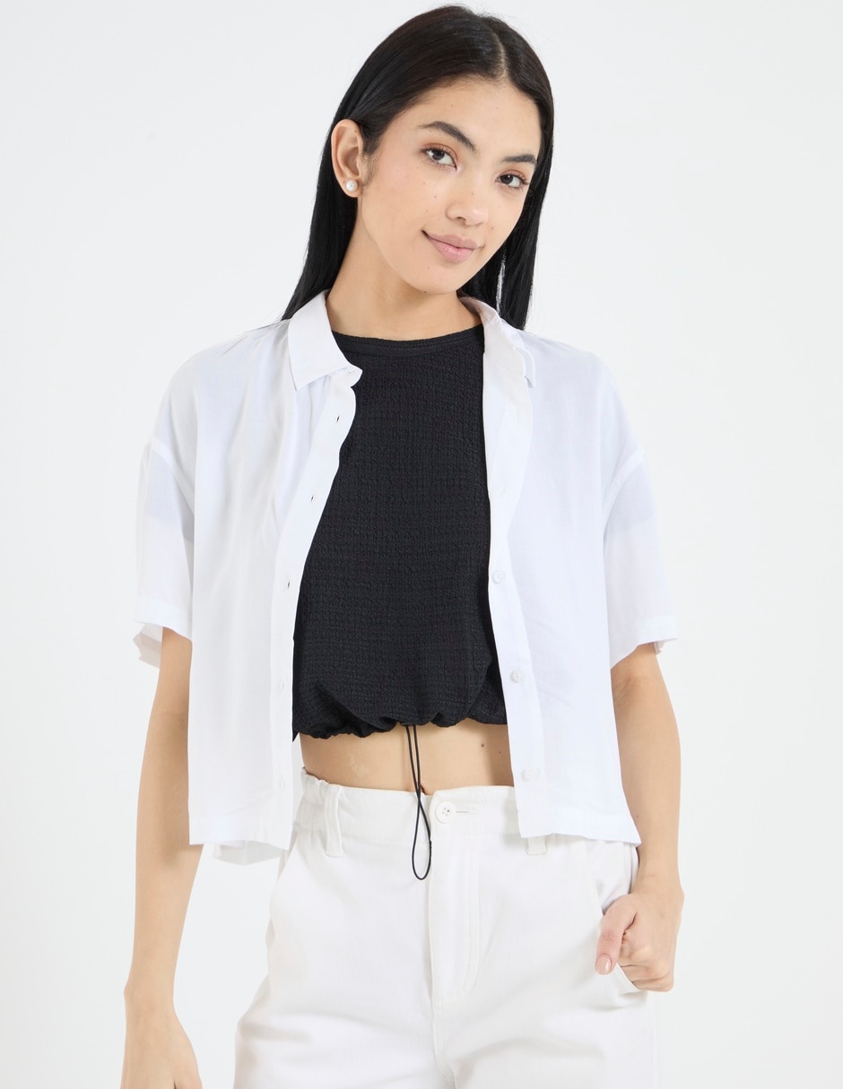 Blusa camisera manga corta para mujer