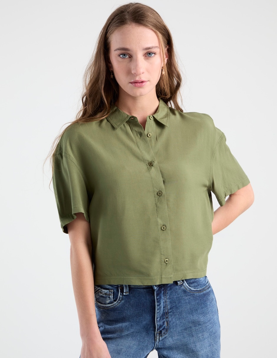 Blusa camisera manga corta para mujer