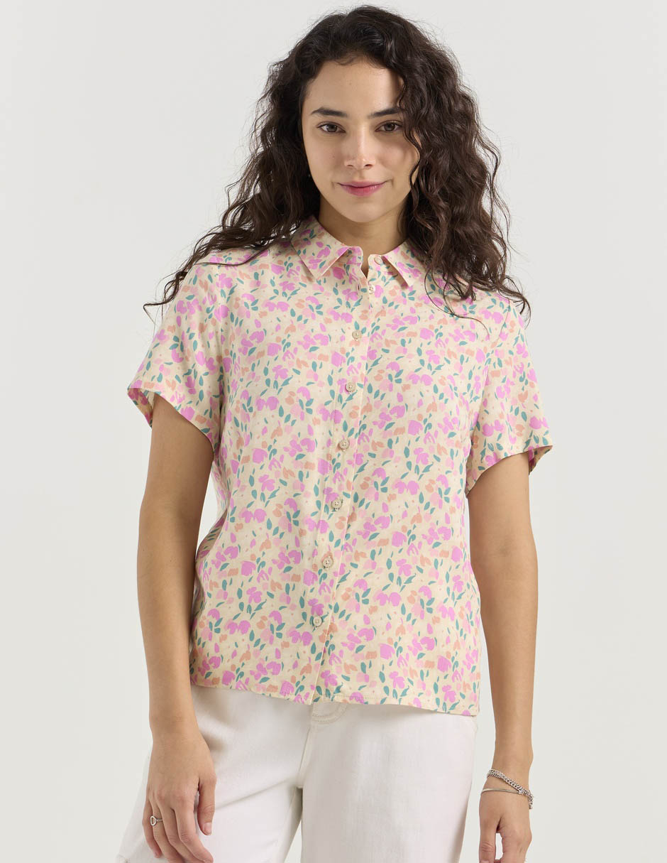 Blusa camisera manga corta para mujer