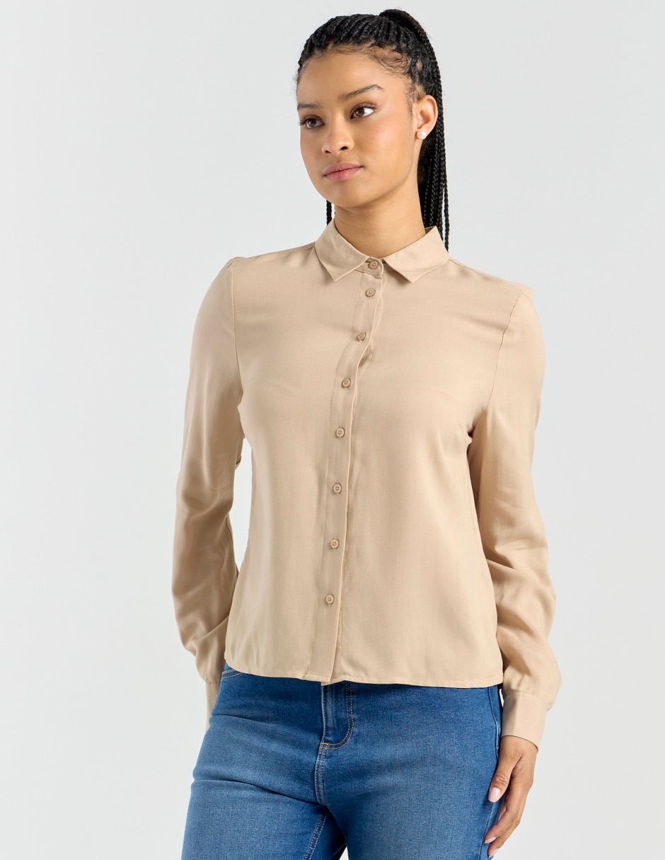 Blusa camisera manga larga para mujer