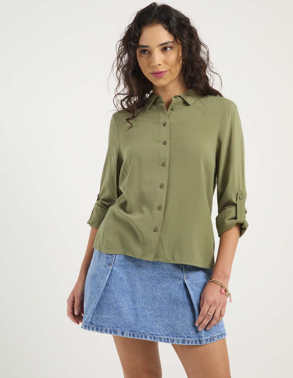 Blusa camisera manga larga para mujer