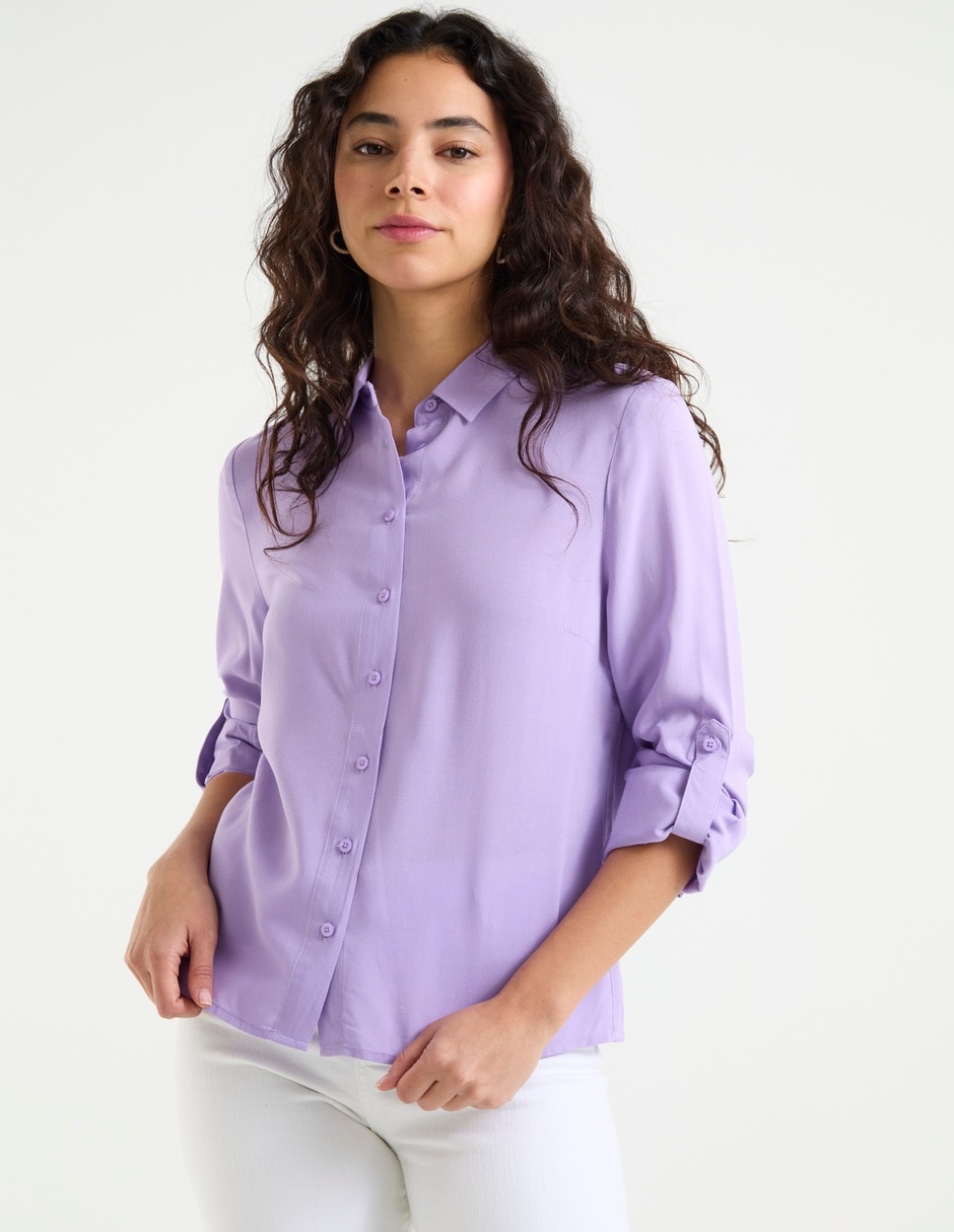 Blusa camisera manga larga para mujer