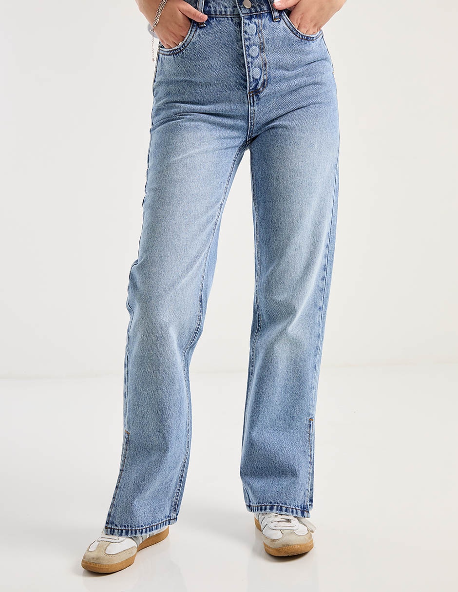 Jeans amplio corte cintura para mujer