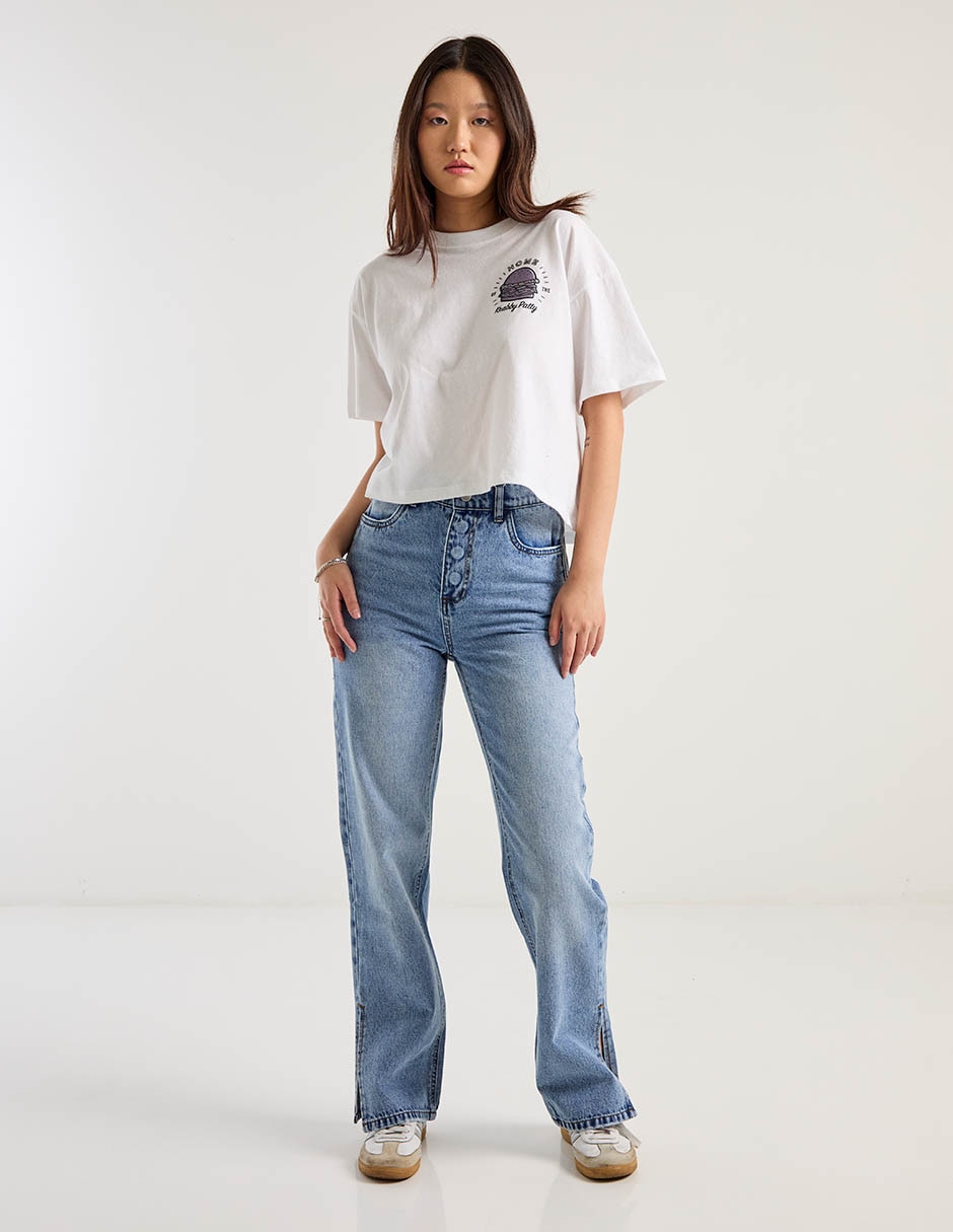 Jeans amplio corte cintura para mujer 3