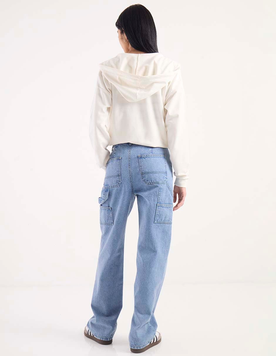 Jeans relaxed straight cintura media para mujer 2