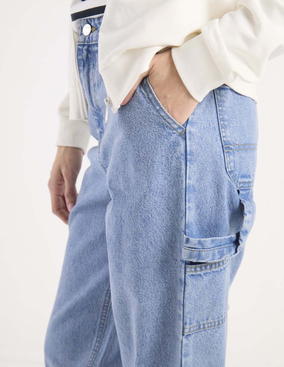 Jeans relaxed straight cintura media para mujer 4