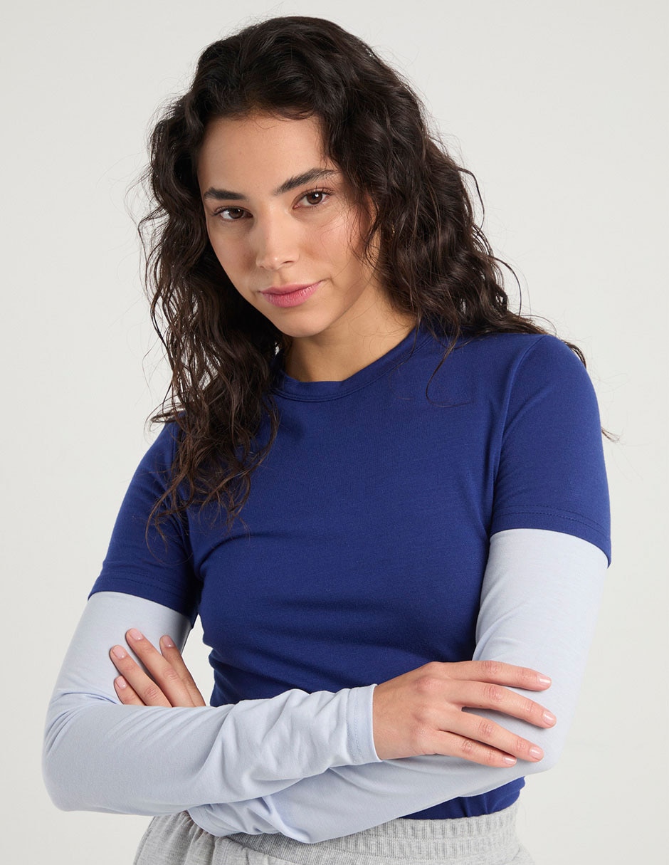 Playera manga larga cuello redondo para mujer