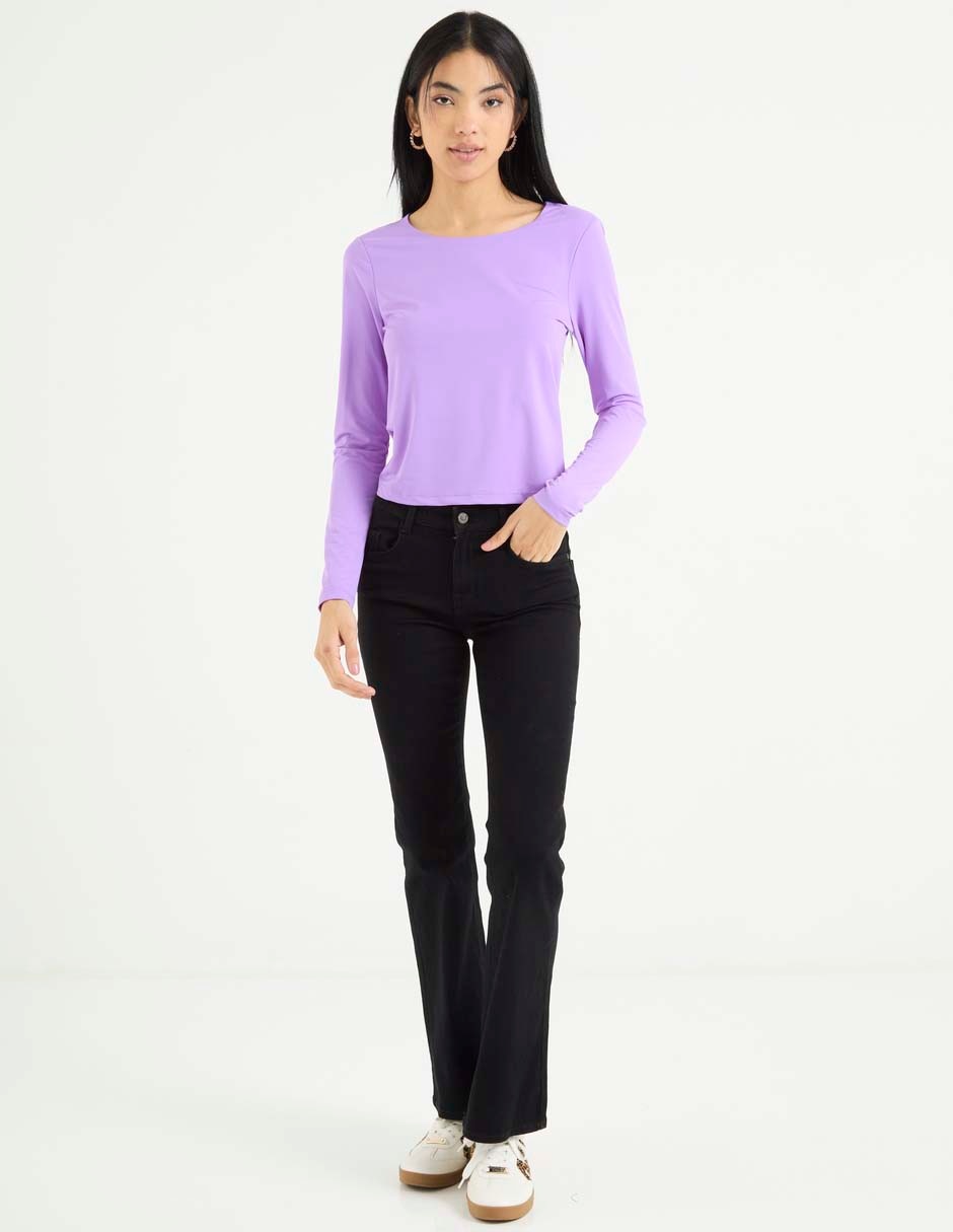 Playera manga larga cuello redondo para mujer 3
