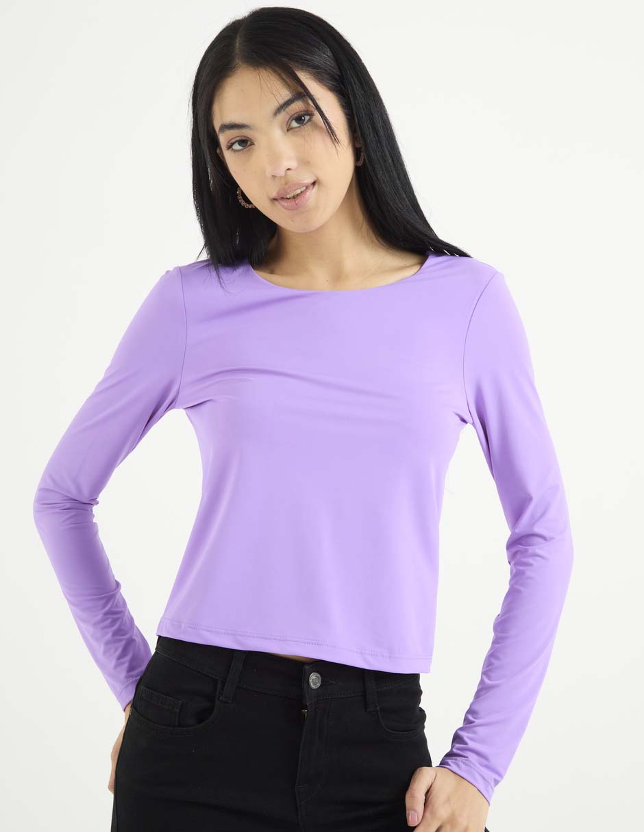Playera manga larga cuello redondo para mujer 5