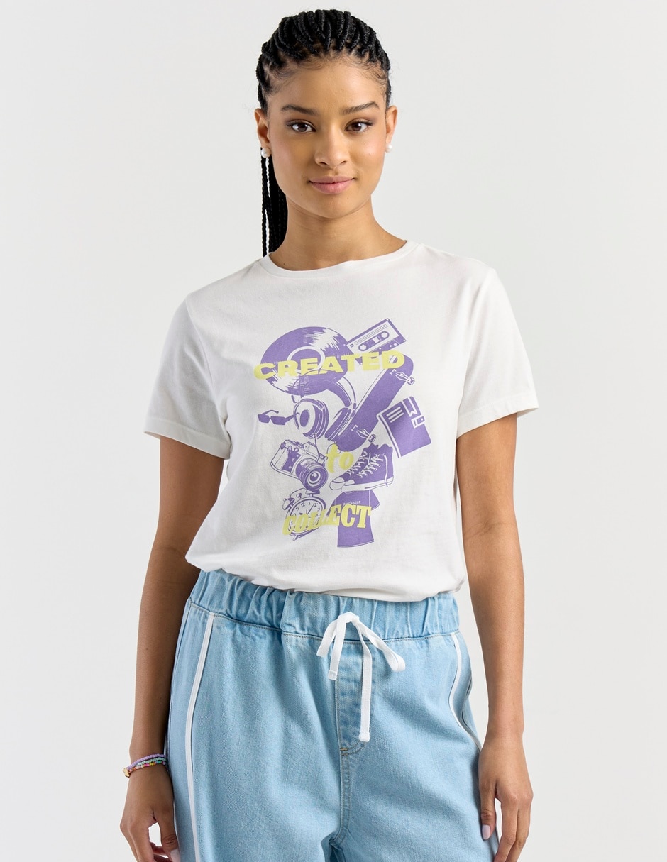 Playera manga corta cuello redondo para mujer