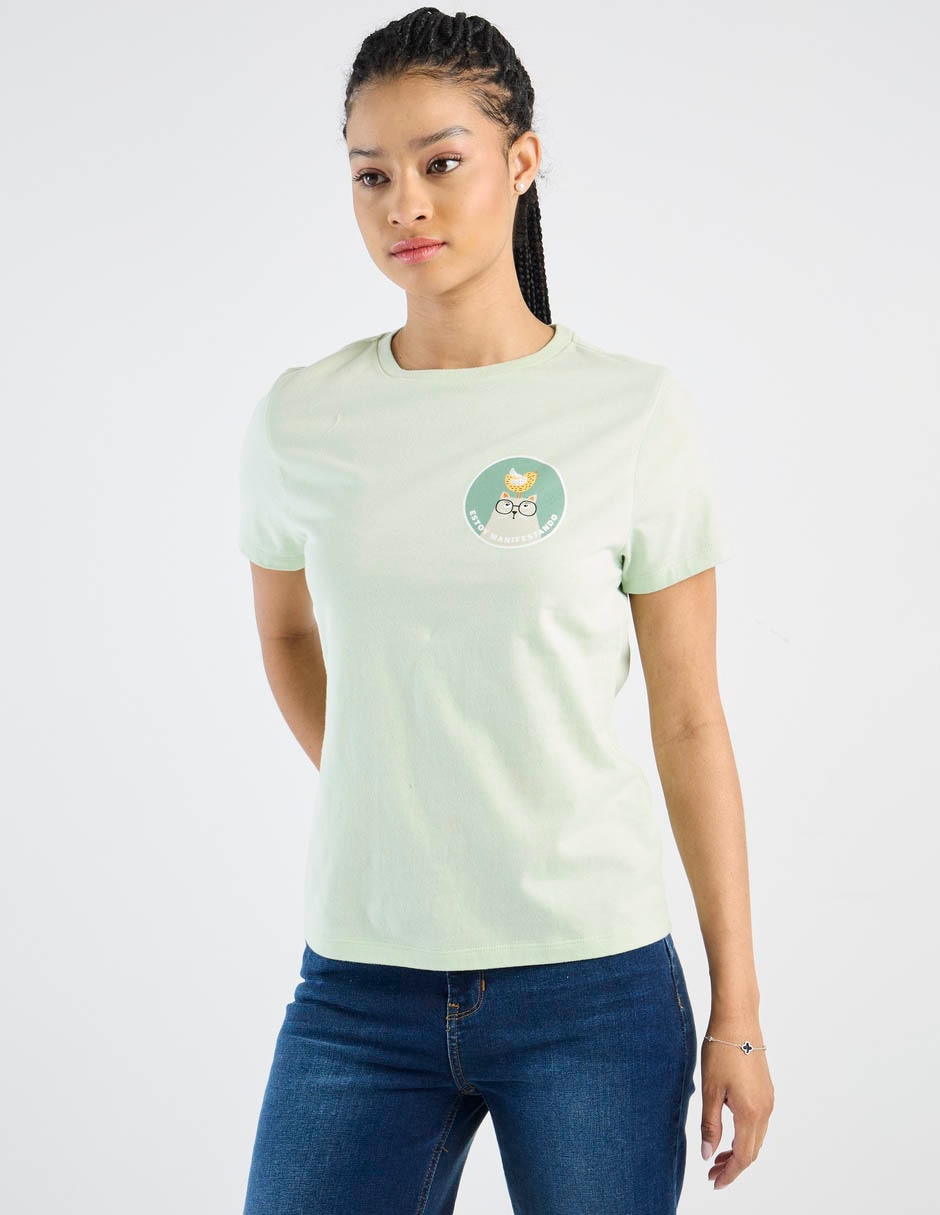 Playera manga corta cuello redondo para mujer