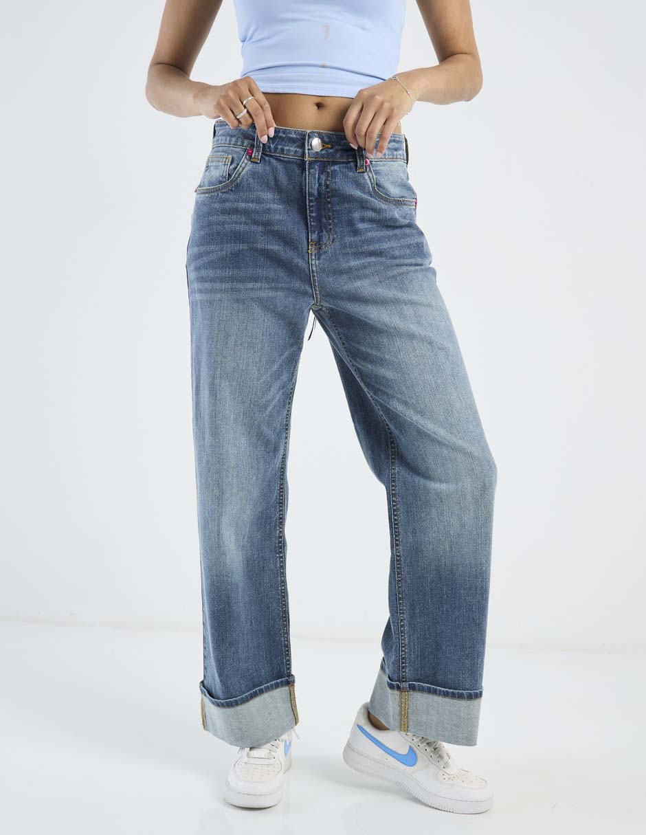 Jeans relaxed amplio a la cintura para mujer