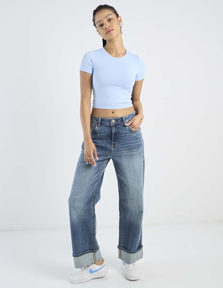 Jeans relaxed amplio a la cintura para mujer 2