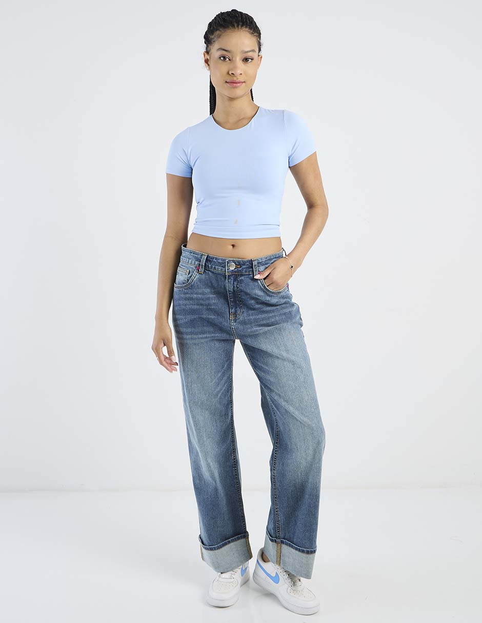 Jeans relaxed amplio a la cintura para mujer 3