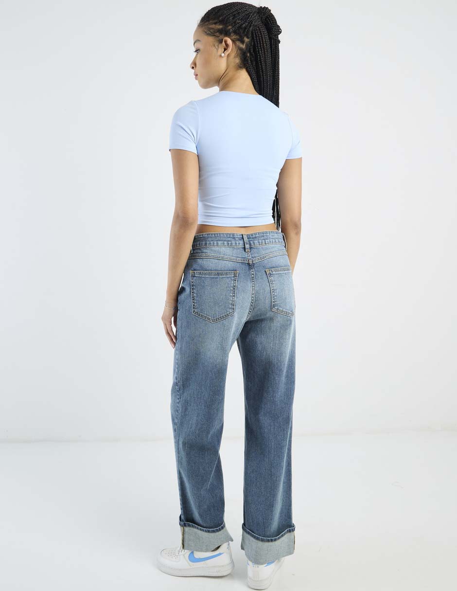 Jeans relaxed amplio a la cintura para mujer 6