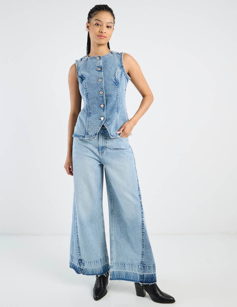 Jeans relaxed amplio a la cintura para mujer 2