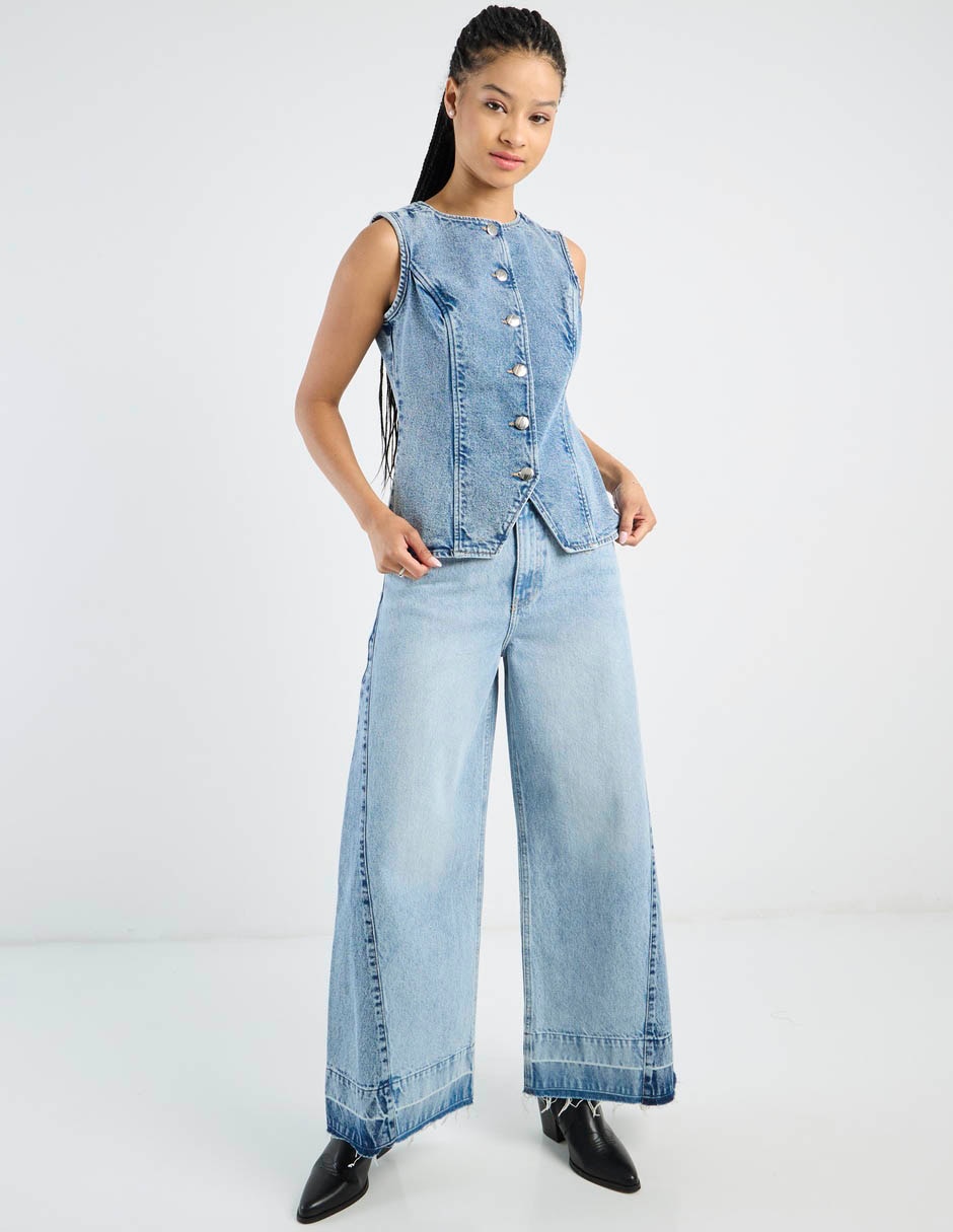 Jeans relaxed amplio a la cintura para mujer 3