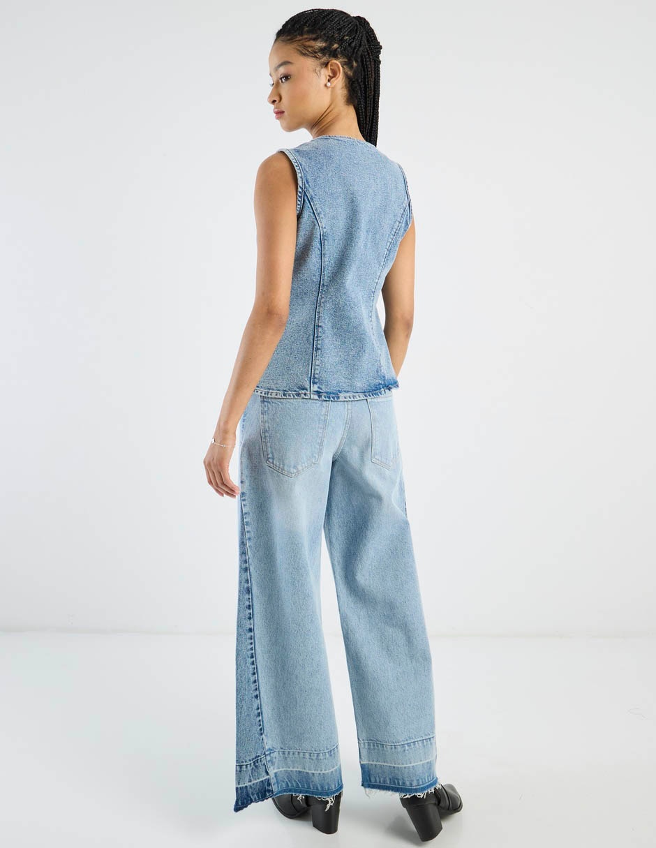 Jeans relaxed amplio a la cintura para mujer 6
