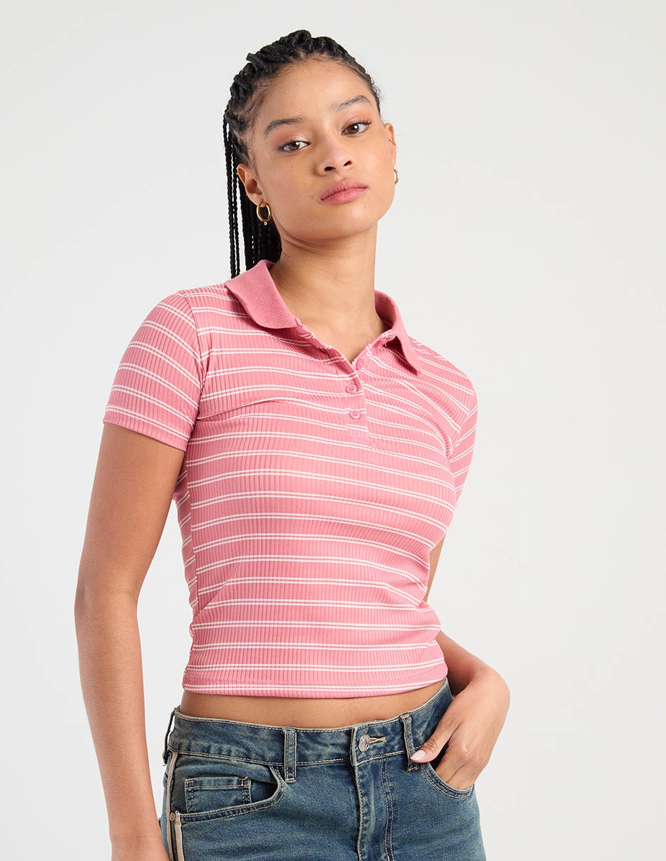 Playera manga corta cuello camisero para mujer 2