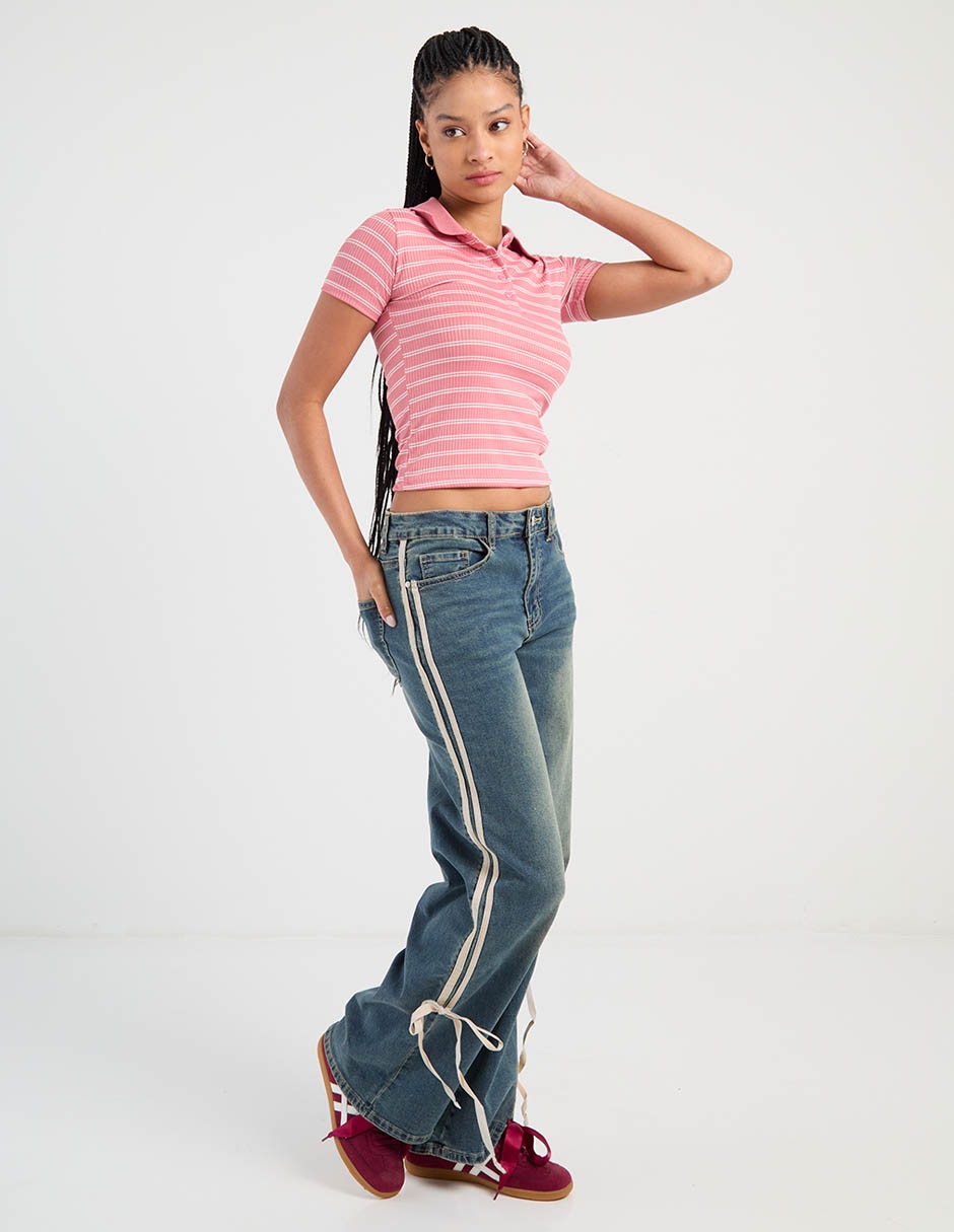 Playera manga corta cuello camisero para mujer 3